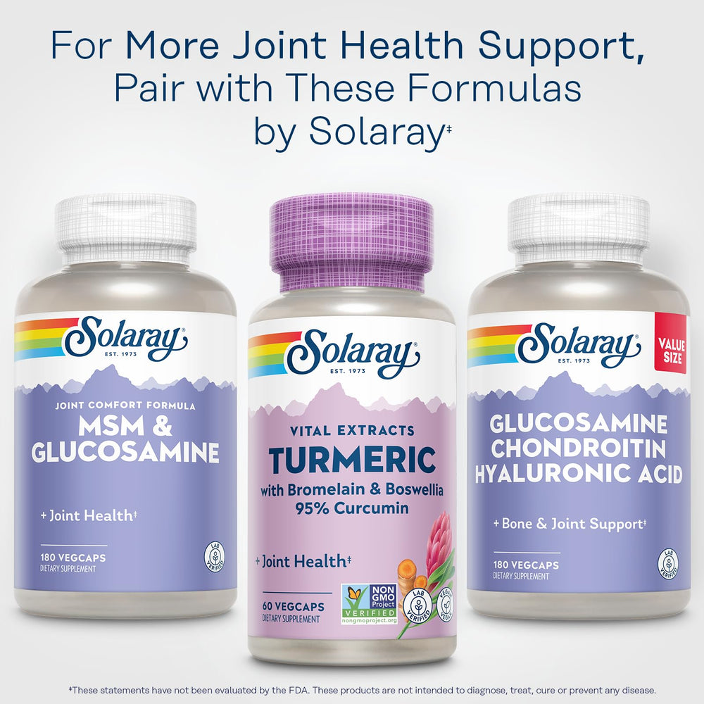 Solaray Turmeric 60-serving label highlights long-lasting supply.