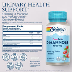 SOLARAY urinary tract support blend with CranActin and D-Mannose in vegan capsules.
