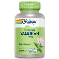 Solaray valerian root capsules close-up, vegan and lab-verified for daily wellness
