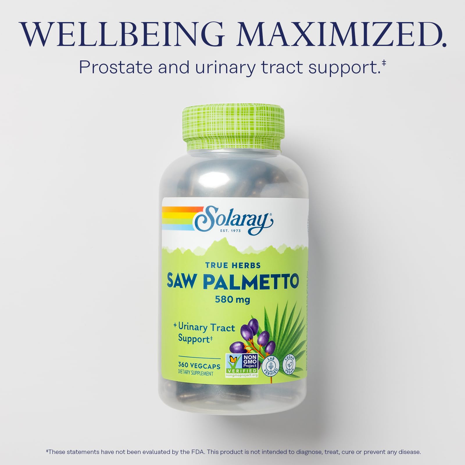 SOLARAY vegan capsules on bottle for daily urinary health support