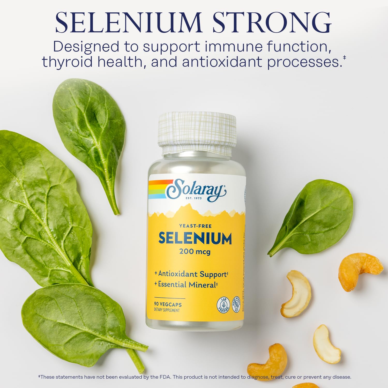Solaray vegan selenium 200mcg capsules designed for plant-based diets and easy daily use.