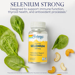Solaray vegan selenium 200mcg capsules designed for plant-based diets and easy daily use.