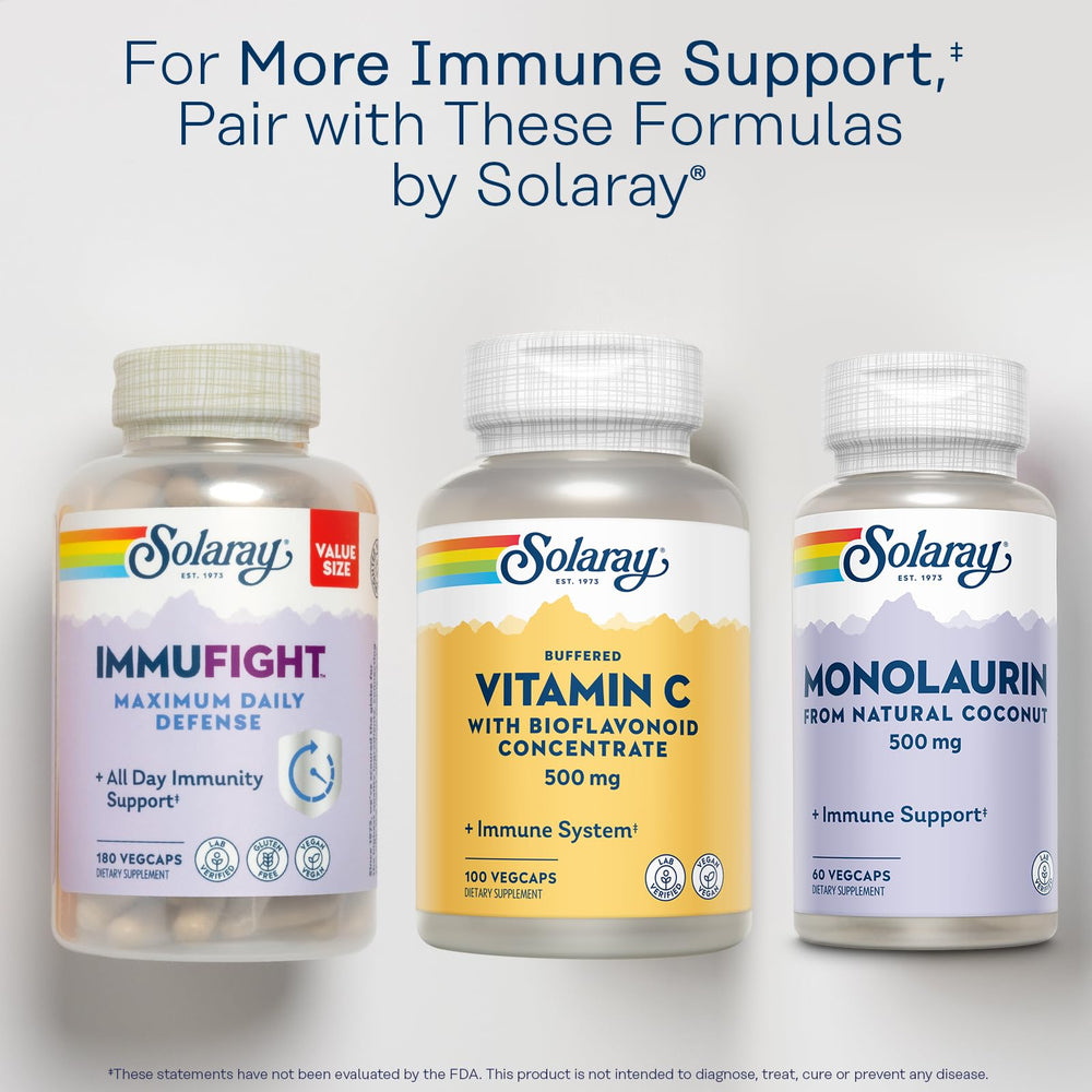 Solaray vegan Vitamin C servings photo highlights 60-day guarantee and plant-based capsule.