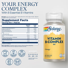 Pouring Solaray Vitamin B Complex bottle for convenient daily intake.