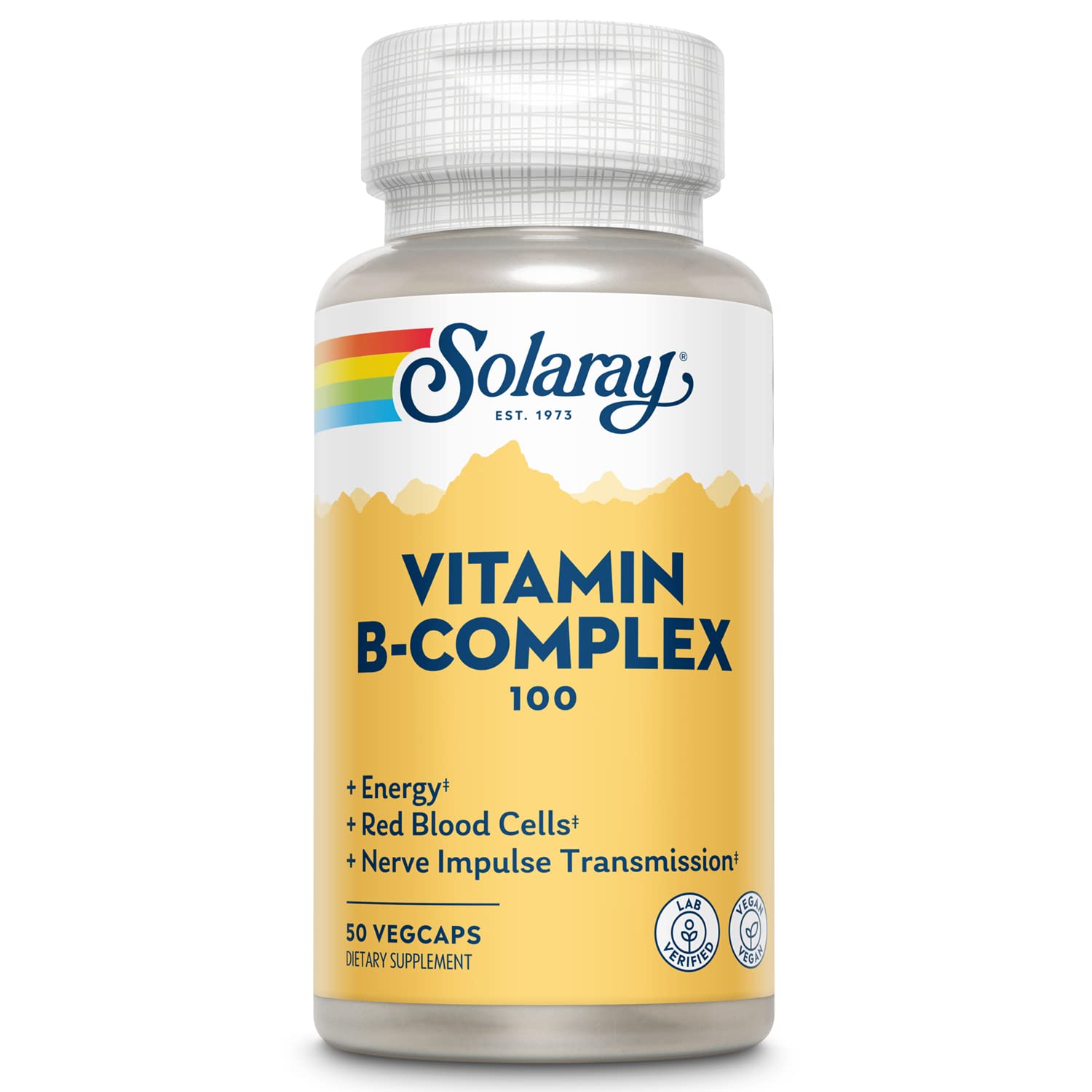 SOLARAY Vitamin B Complex energy bottle helps support daily energy metabolism.