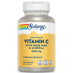 Solaray Vitamin C 1000mg bottle with vegan capsules for daily immune support.