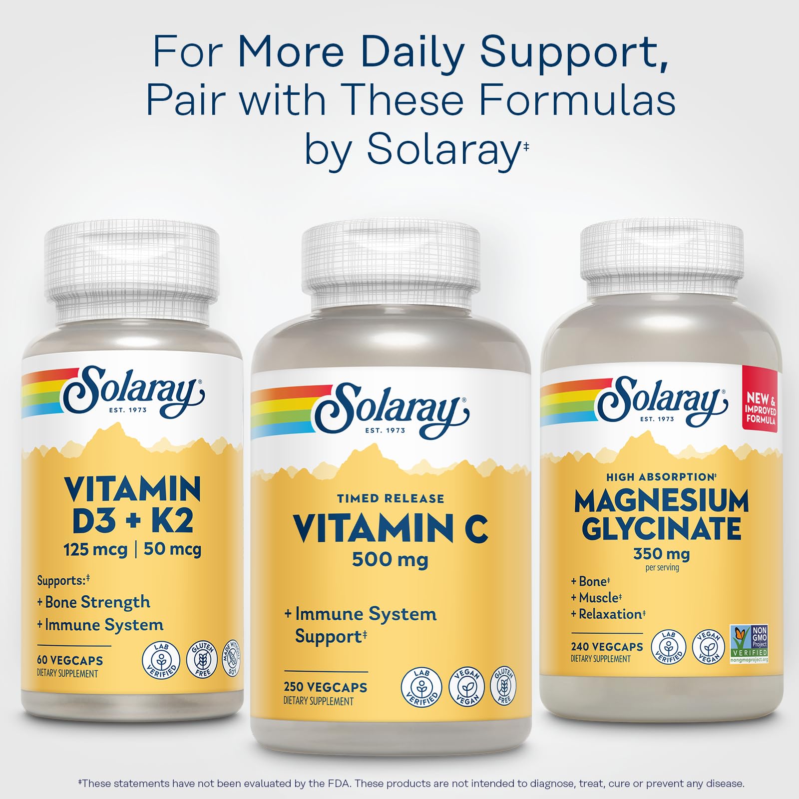 Solaray packaging using post-consumer recycled resin supports eco-friendly choice.