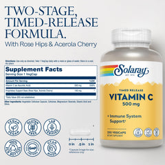Solaray Vitamin C 500mg with rose hips and acerola blend detail.