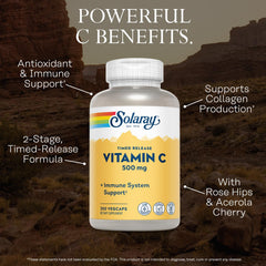 Solaray Vitamin C 500mg vegan capsules close-up showing vegan formula.