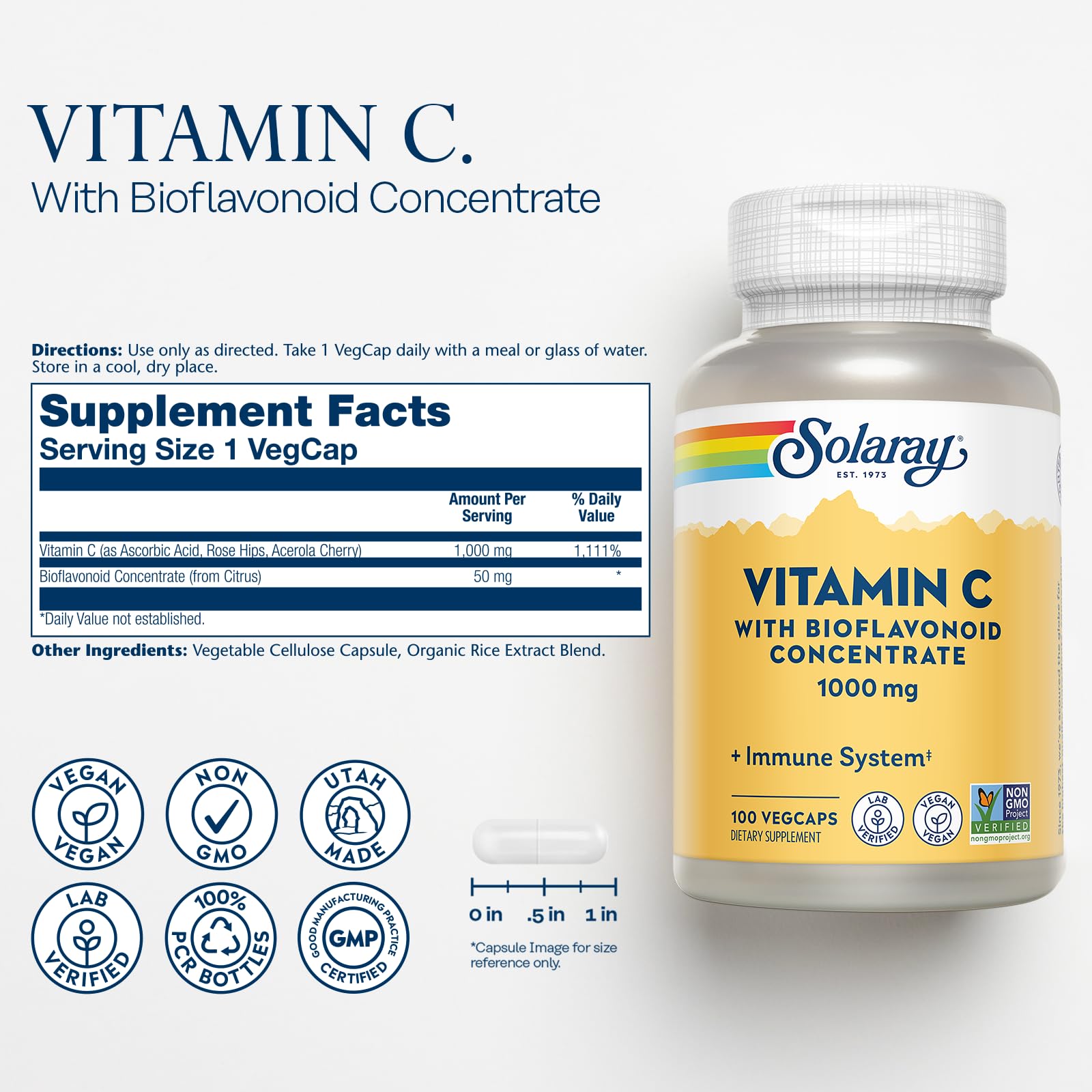 SOLARAY Vitamin C with bioflavonoids close-up of ingredients.