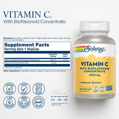 SOLARAY Vitamin C with bioflavonoids close-up of ingredients.