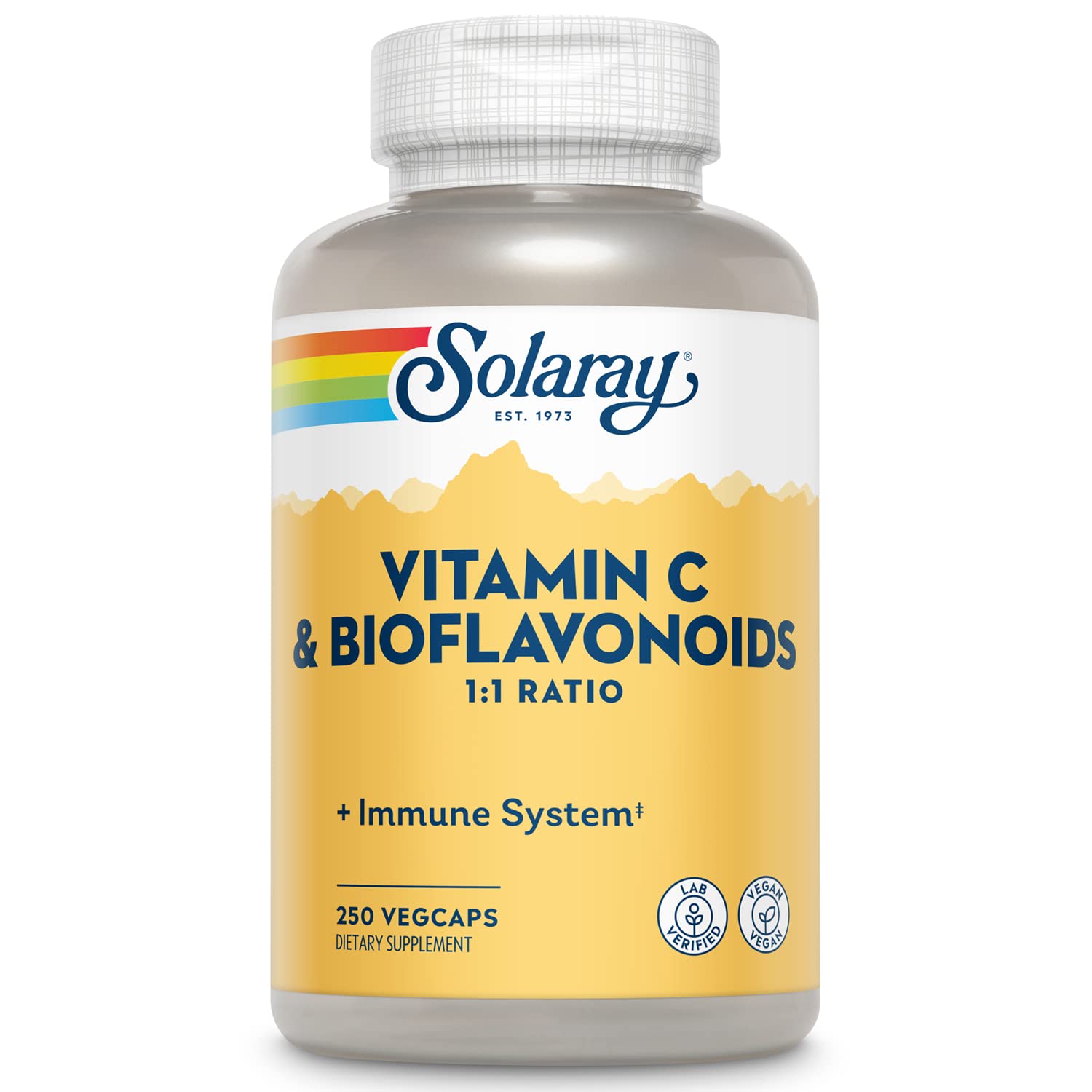 SOLARAY vitamin C bottle close-up with capsules for daily antioxidant support