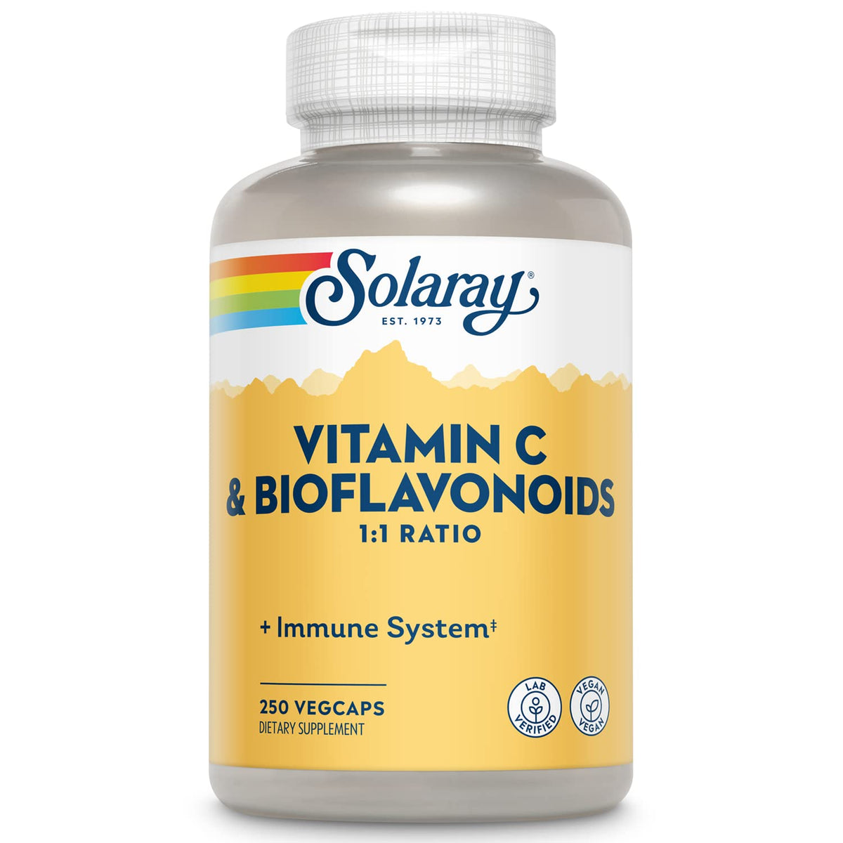 SOLARAY vitamin C bottle close-up with capsules for daily antioxidant support