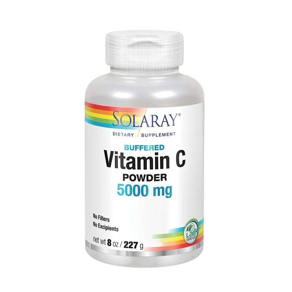 SOLARAY Vitamin C Crystalline 5000mg bottle, ideal for daily antioxidant-supporting powder.