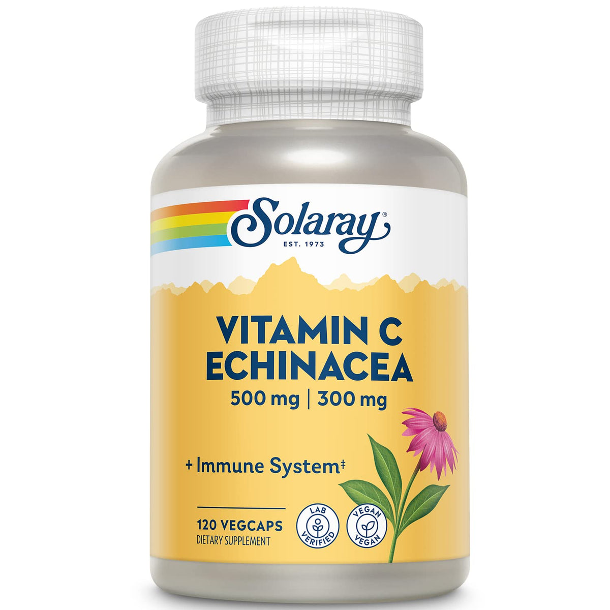 SOLARAY Vitamin C & Echinacea Root bottle highlighting immune support potential.