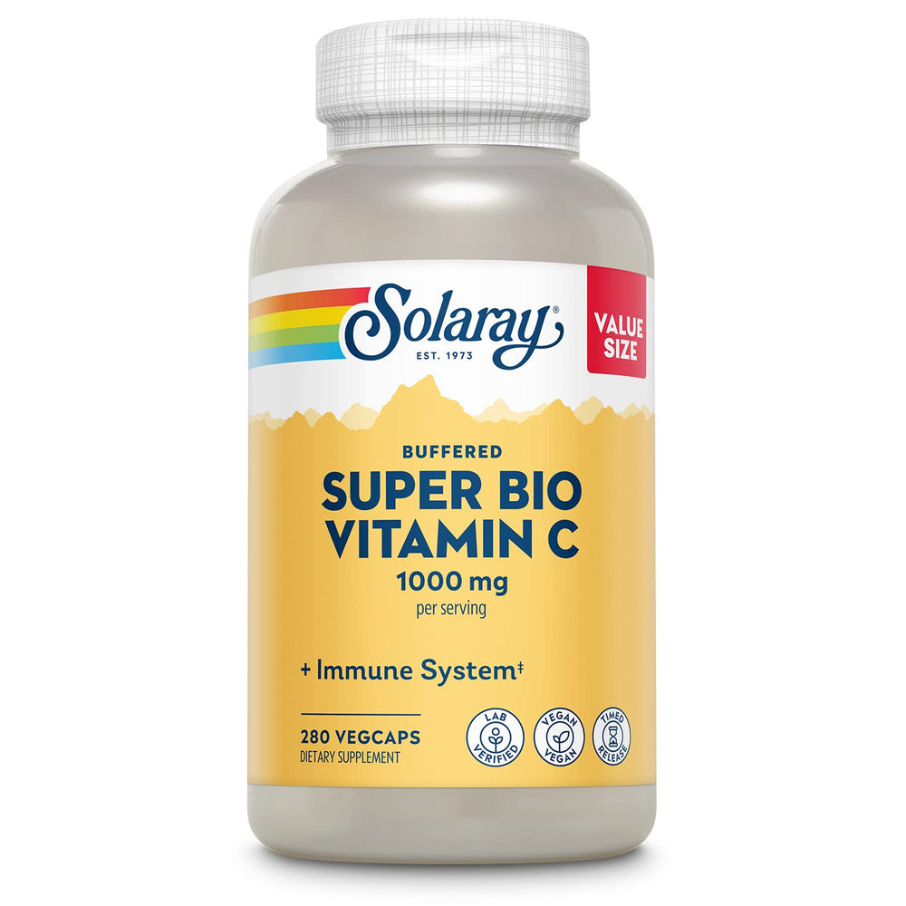 Solaray Vitamin C timed-release bottle closeup for daily immune support