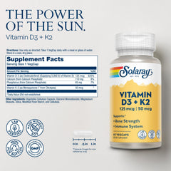 Solaray vitamin D3 K2 capsules close-up highlighting the VegCaps format.