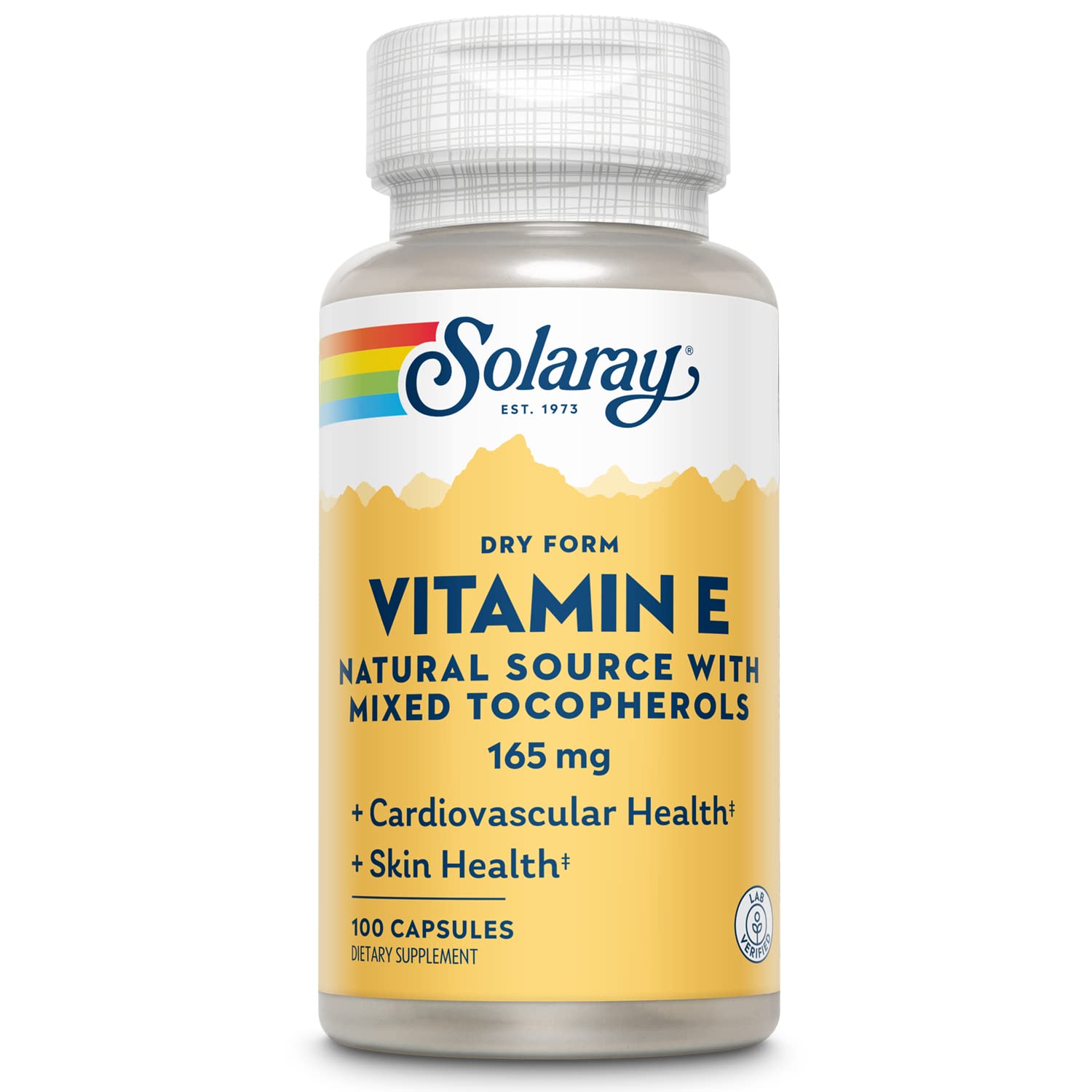 SOLARAY Vitamin E Dry 200 IU bottle front with eco-friendly PCR packaging