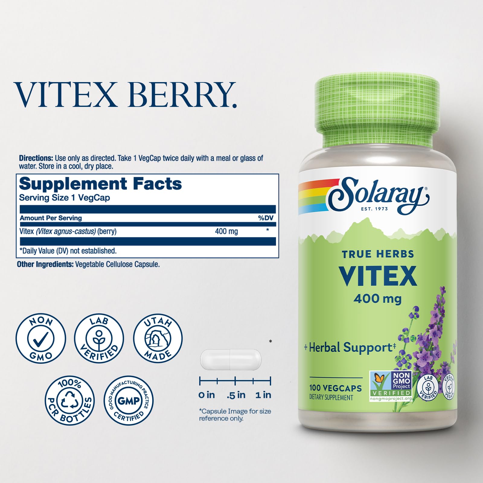SOLARAY Vitex Berry 400mg capsules close-up for daily use