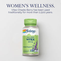 SOLARAY Vitex Berry 400mg label highlighting vegan and non-GMO status