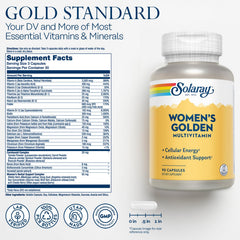 SOLARAY Women's Golden Multi-Vita-min capsules close-up for easy daily use