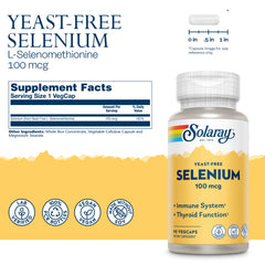Closeup of Solaray Yeast Free Selenium label highlighting L-Selenomethionine