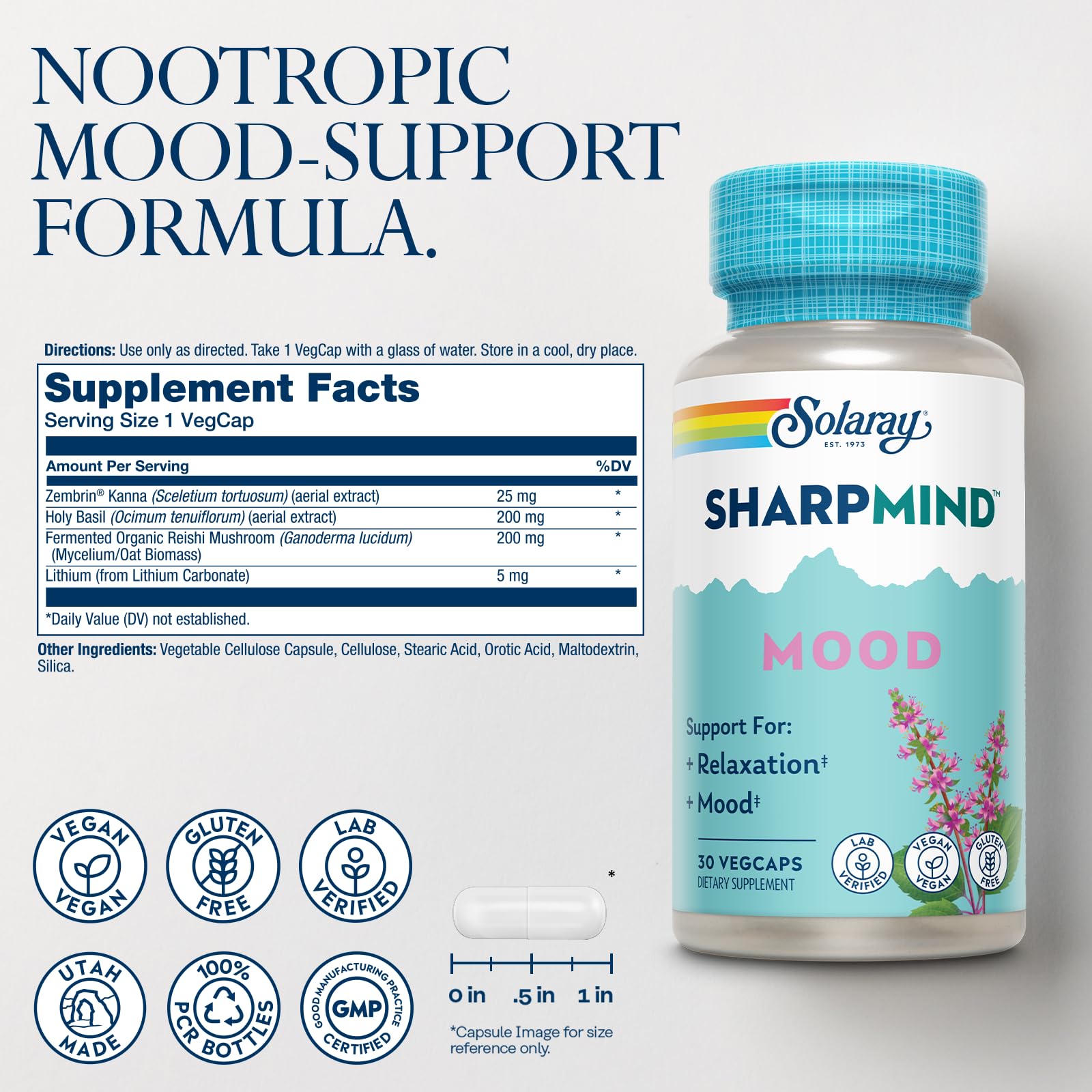 SOLARAY SharpMind Zembrin ingredient close-up for alert serenity and mood clarity.