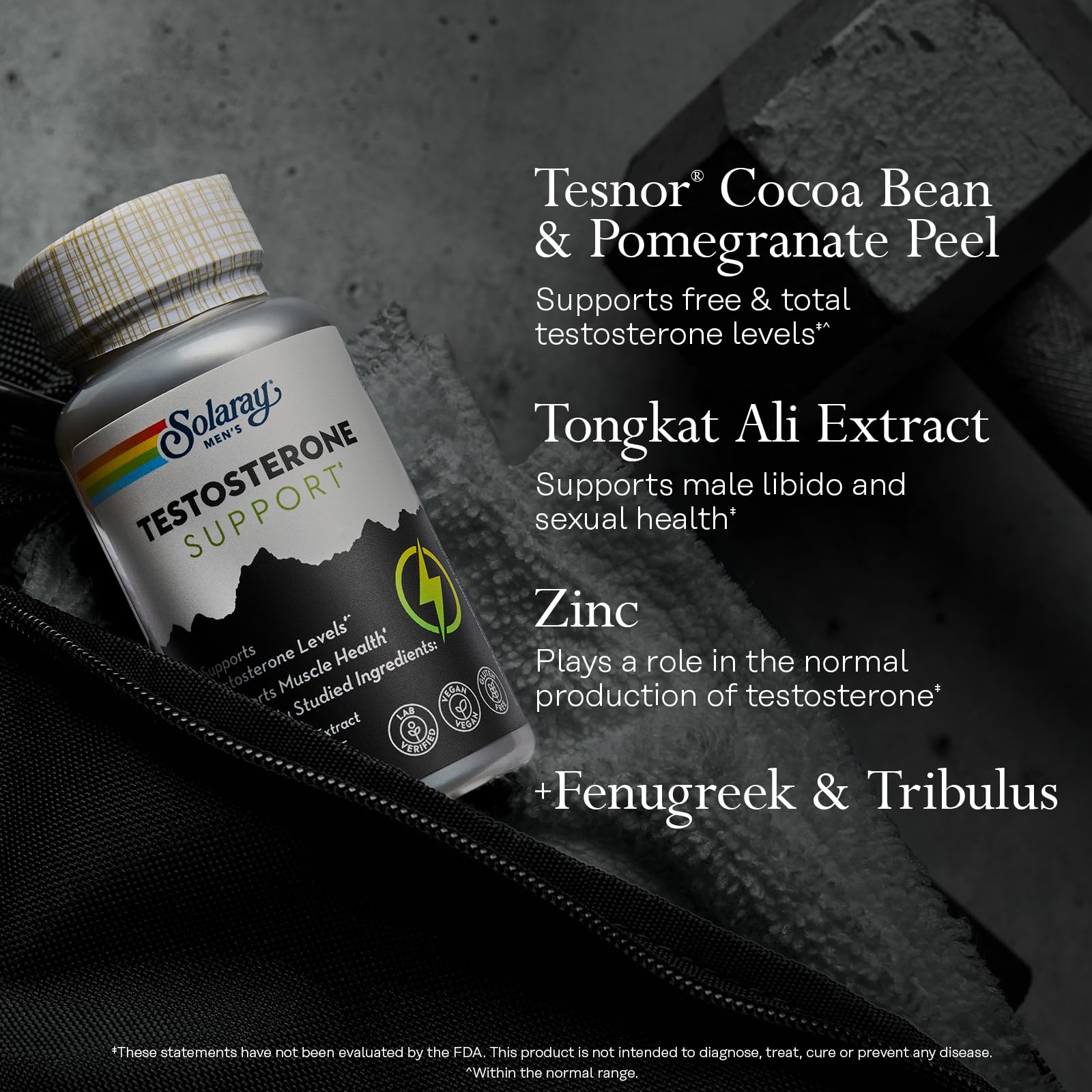 SOLARAY zinc 11 mg dosage on label supporting testosterone production