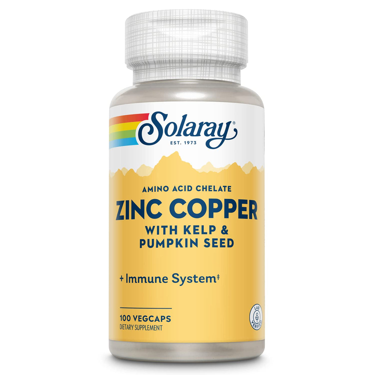 Solaray Zinc Copper amino acid chelate bottle showing potential immune support.