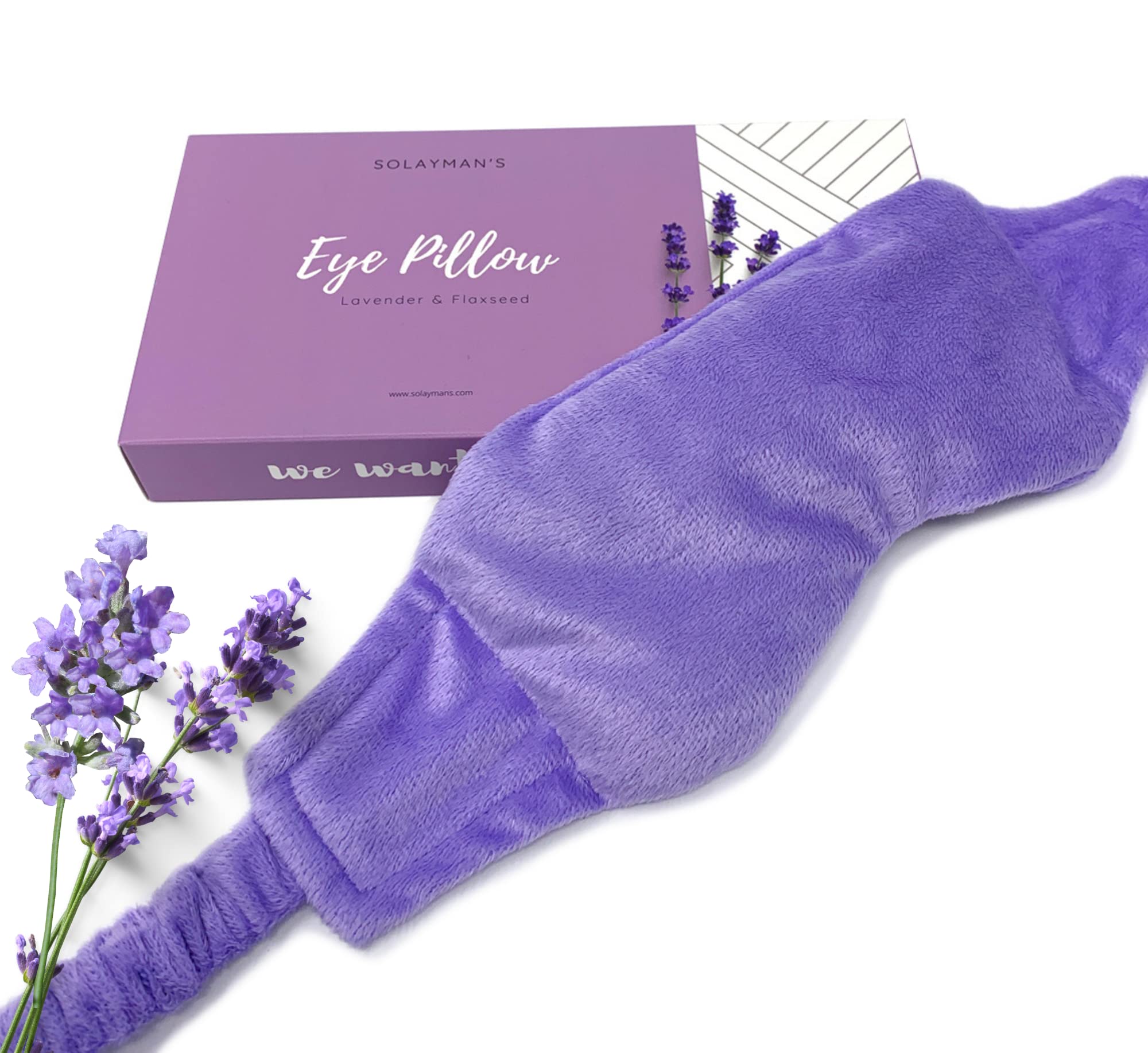 Solayman's weighted lavender eye mask close-up on plush fleece for a restful moment.