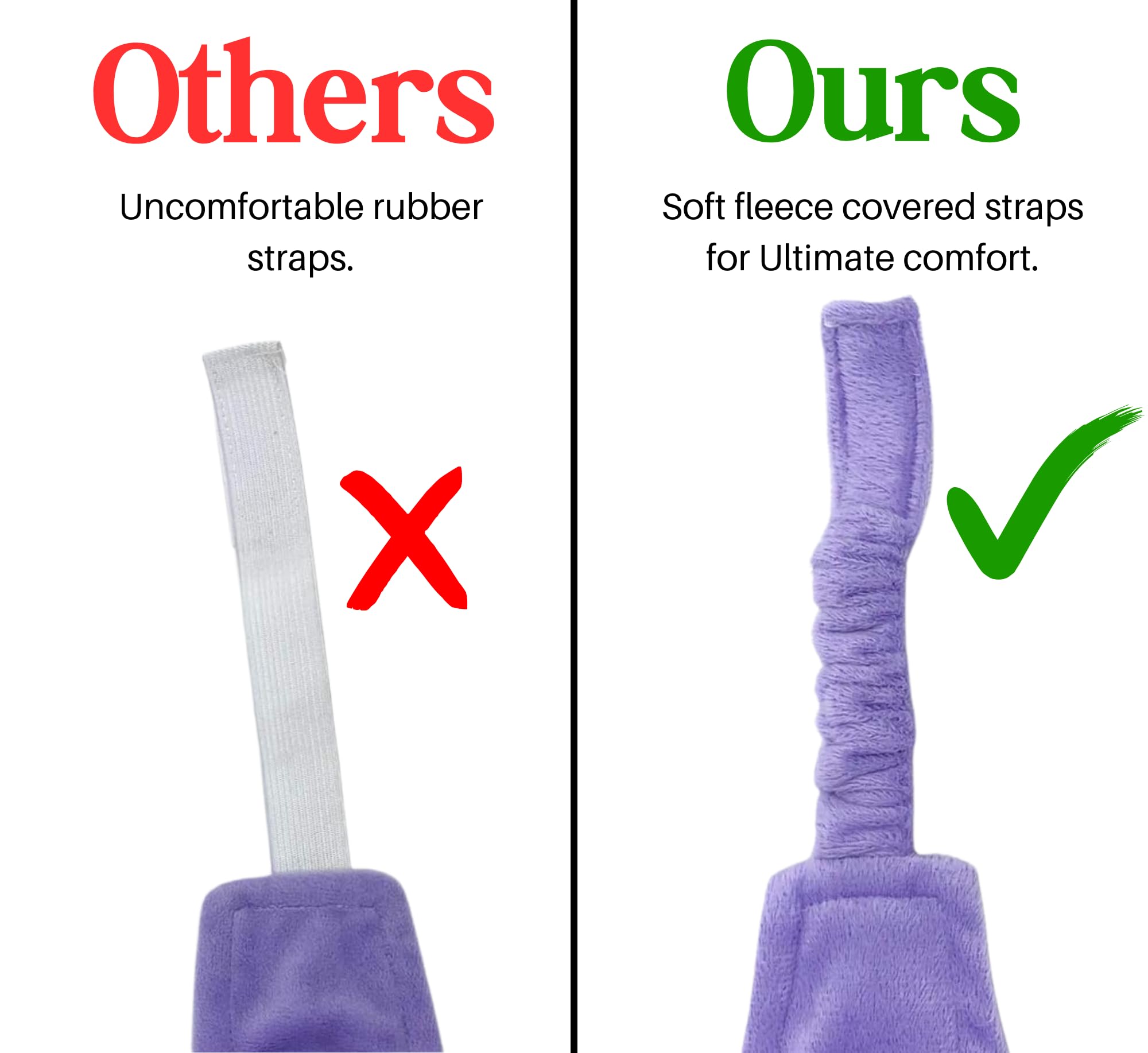 Solayman's eye mask shows a soft fleece strap for a secure, hair-friendly fit.