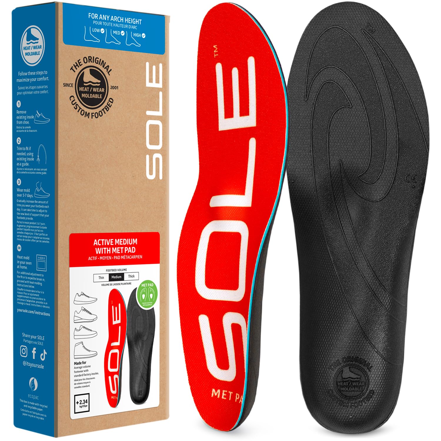 SOLE Active Medium metpad insoles viewed from top for targeted support
