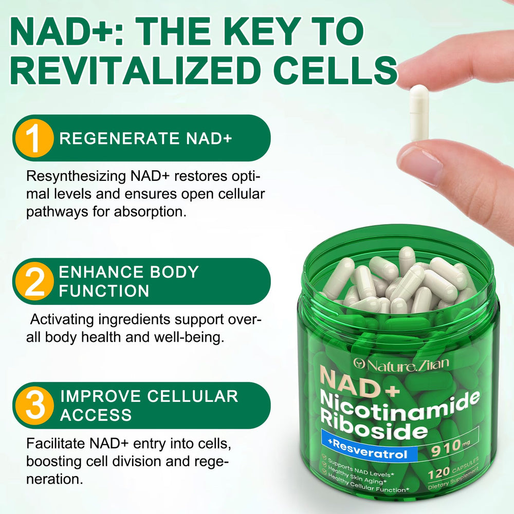 SOLEMEONY NAD+ label zoom showing key ingredients for energy and skin vitality.