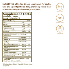 Solgar 1300 mg Omega 3-6-9 softgels pour for easy daily use of essential fatty acids