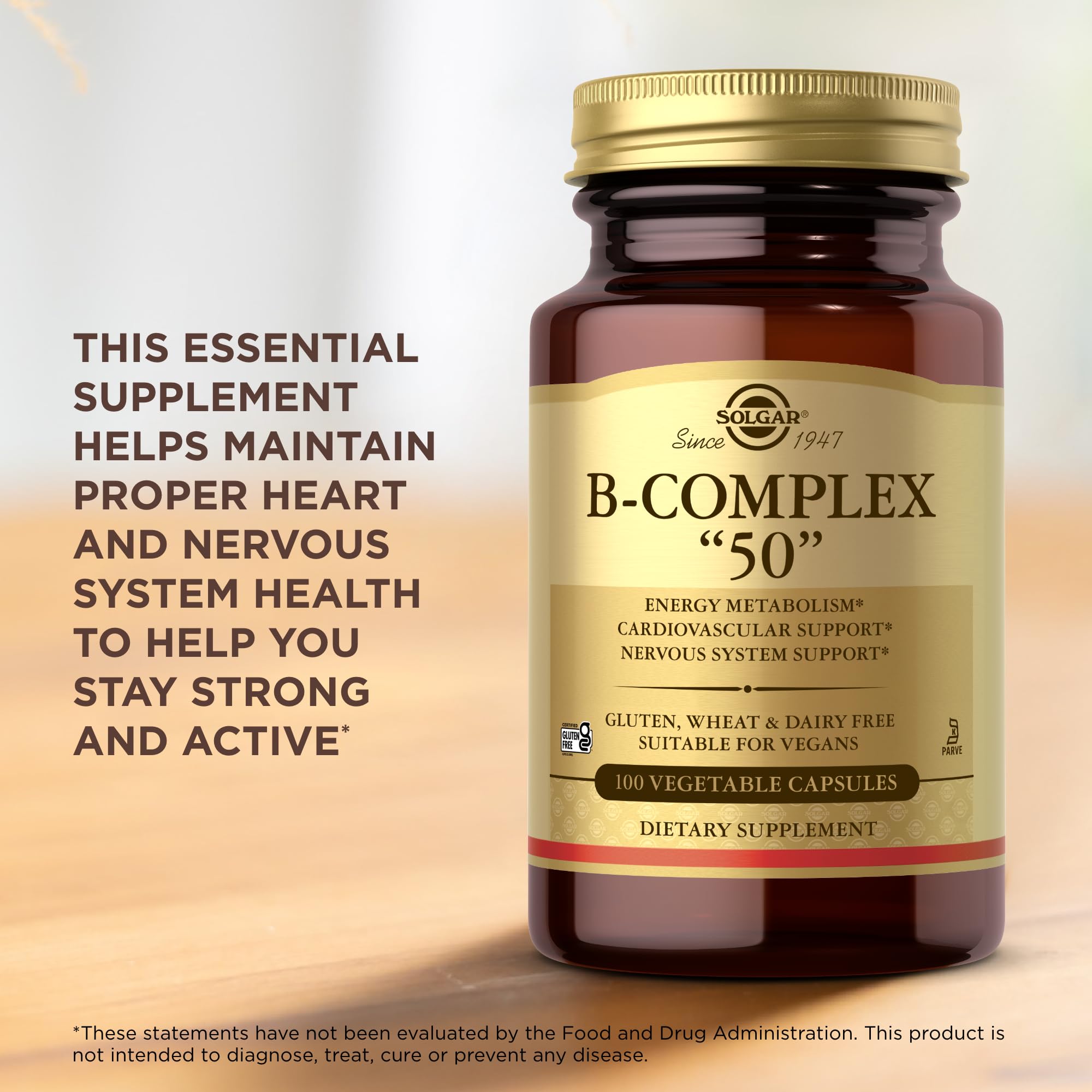Solgar B-Complex 50 capsules in daily routine scenario.