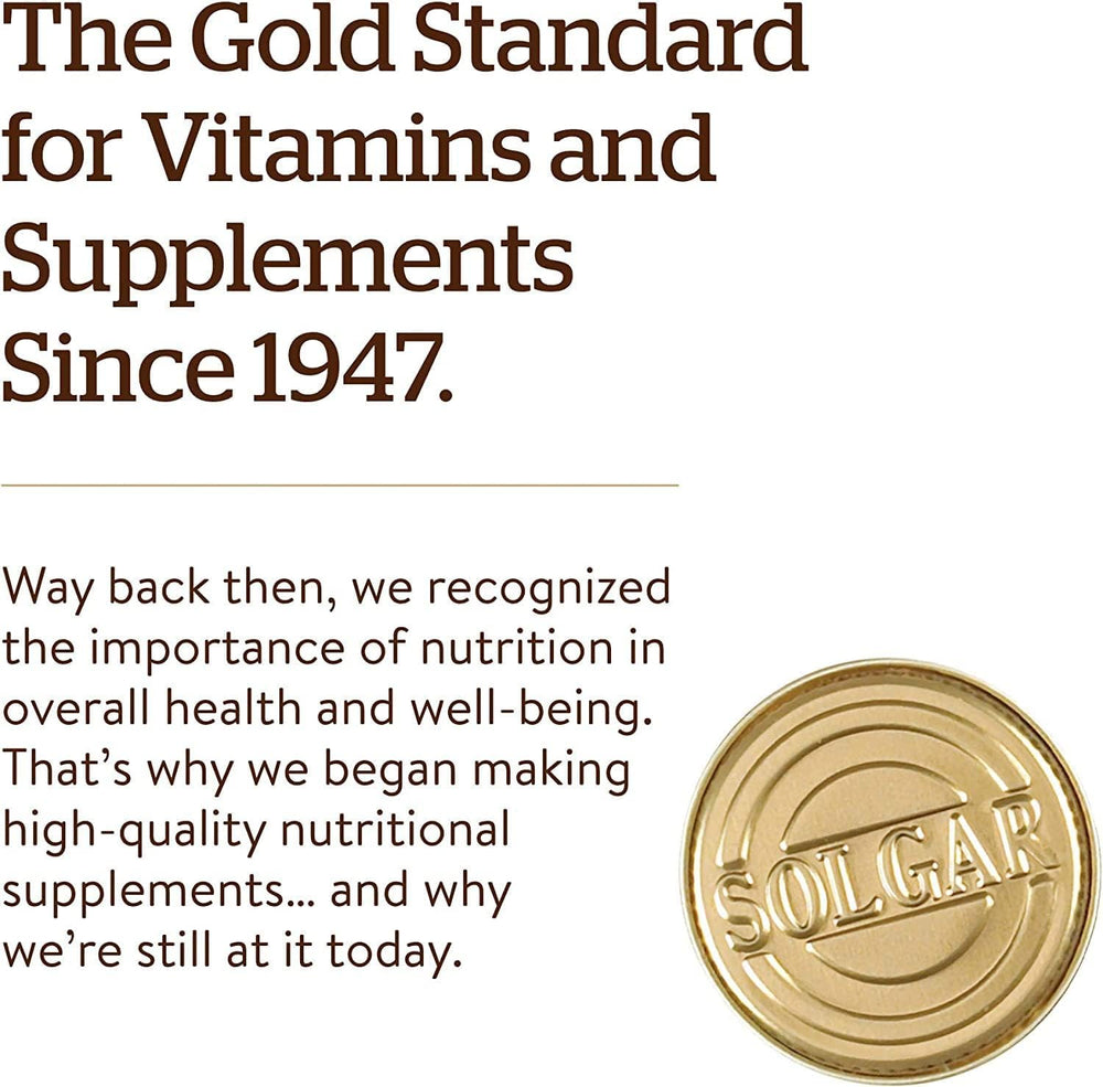 Solgar bottle-on-shelf conveys trusted brand with long-standing quality