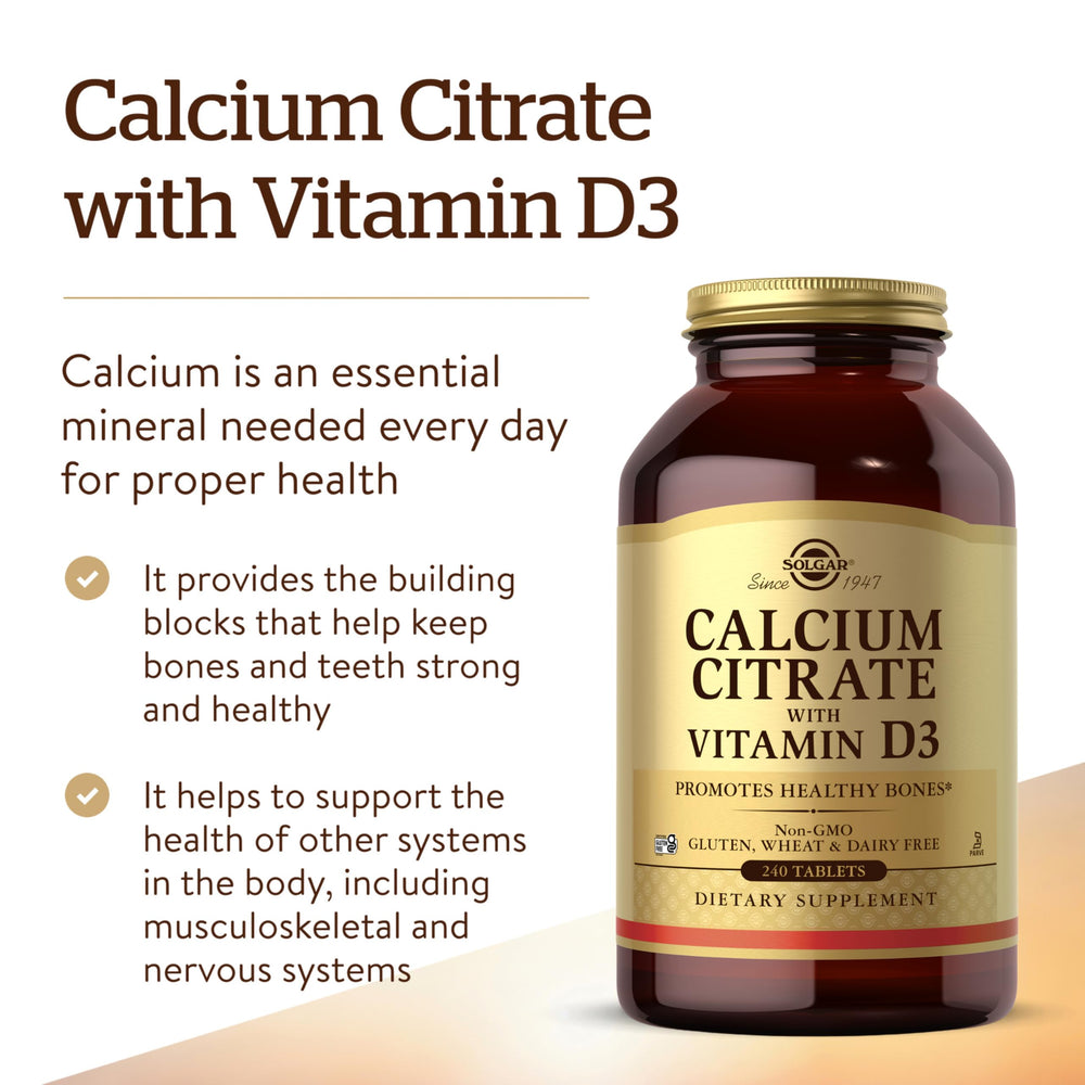 Solgar Calcium Citrate tablets ready for daily supplementation to support bones
