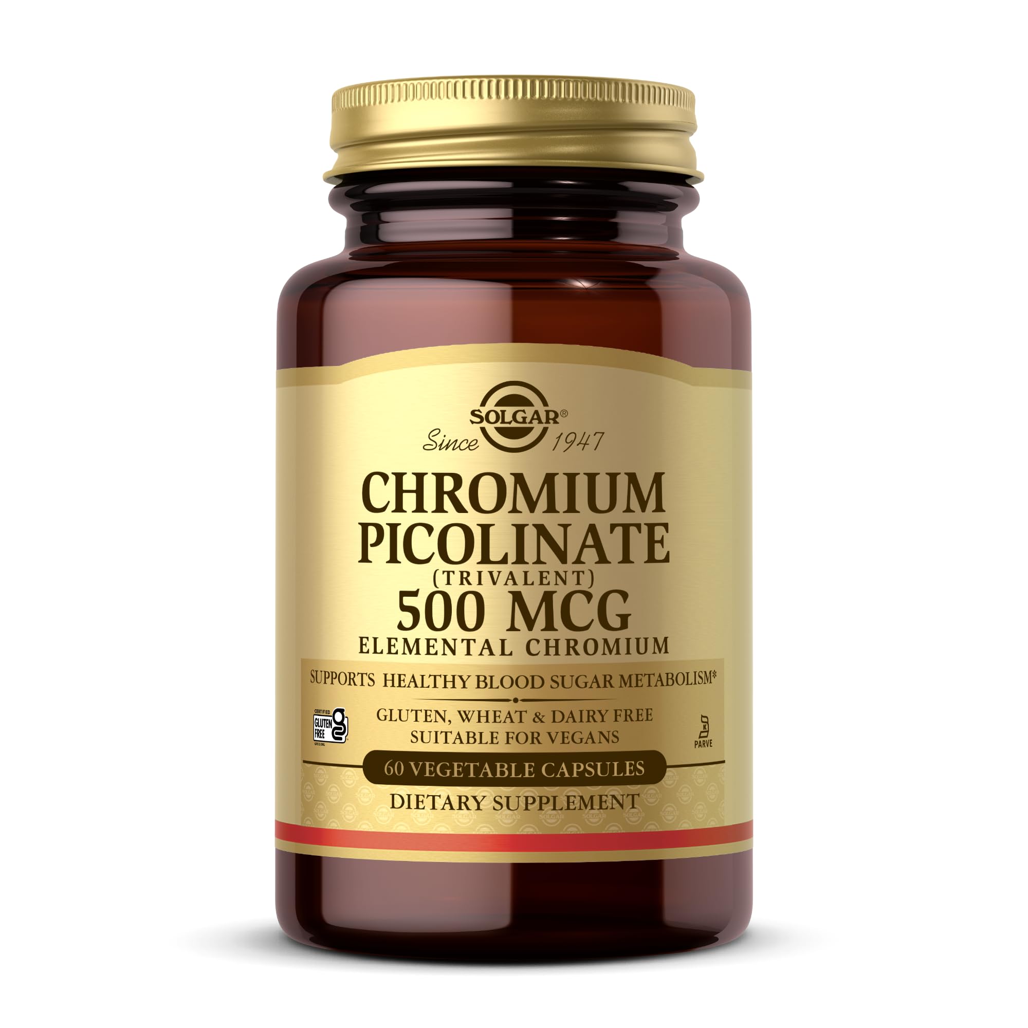 Solgar Chromium Picolinate bottle with 60 vegan capsules for daily mineral support
