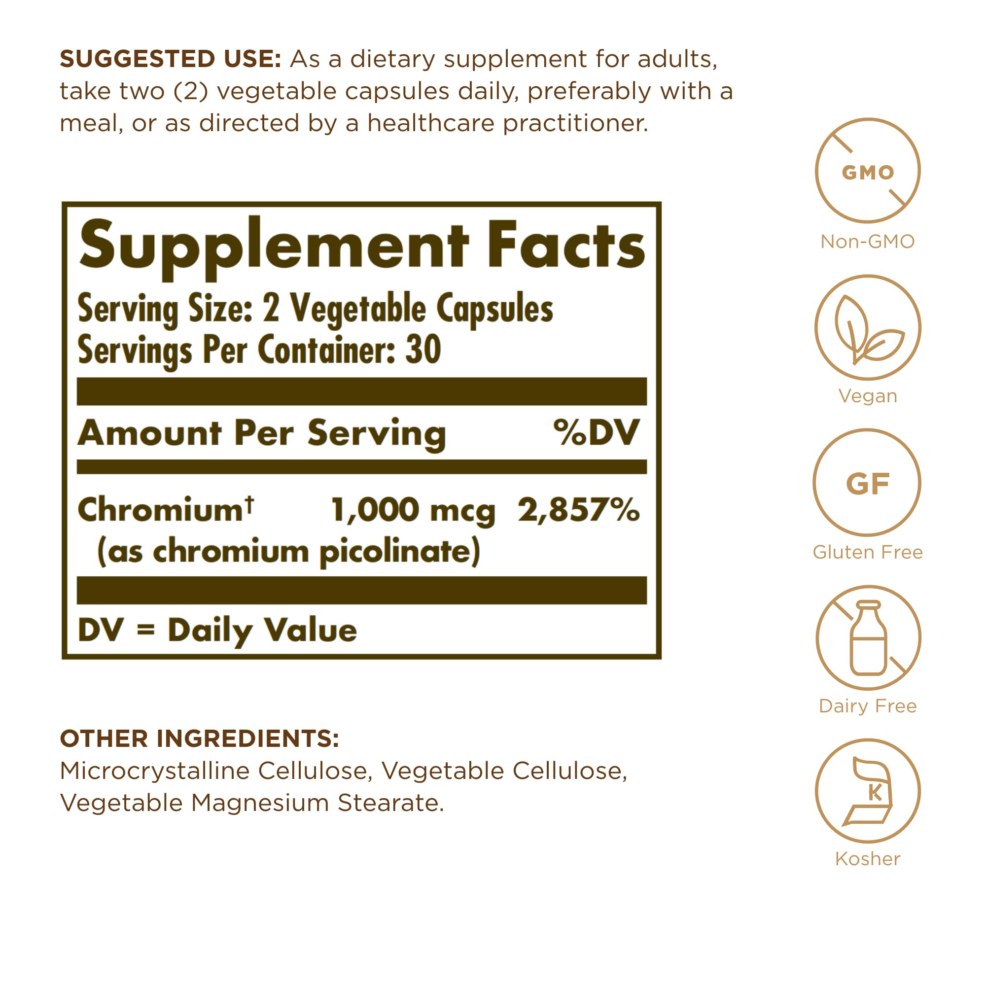 Solgar Chromium Picolinate capsules arranged for metabolism support