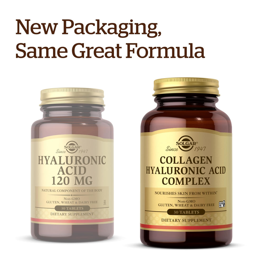 Solgar Collagen Hyaluronic Acid Complex capsules close-up for daily use.