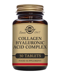 Solgar Collagen Hyaluronic Acid Complex label detail with vitamin C information.