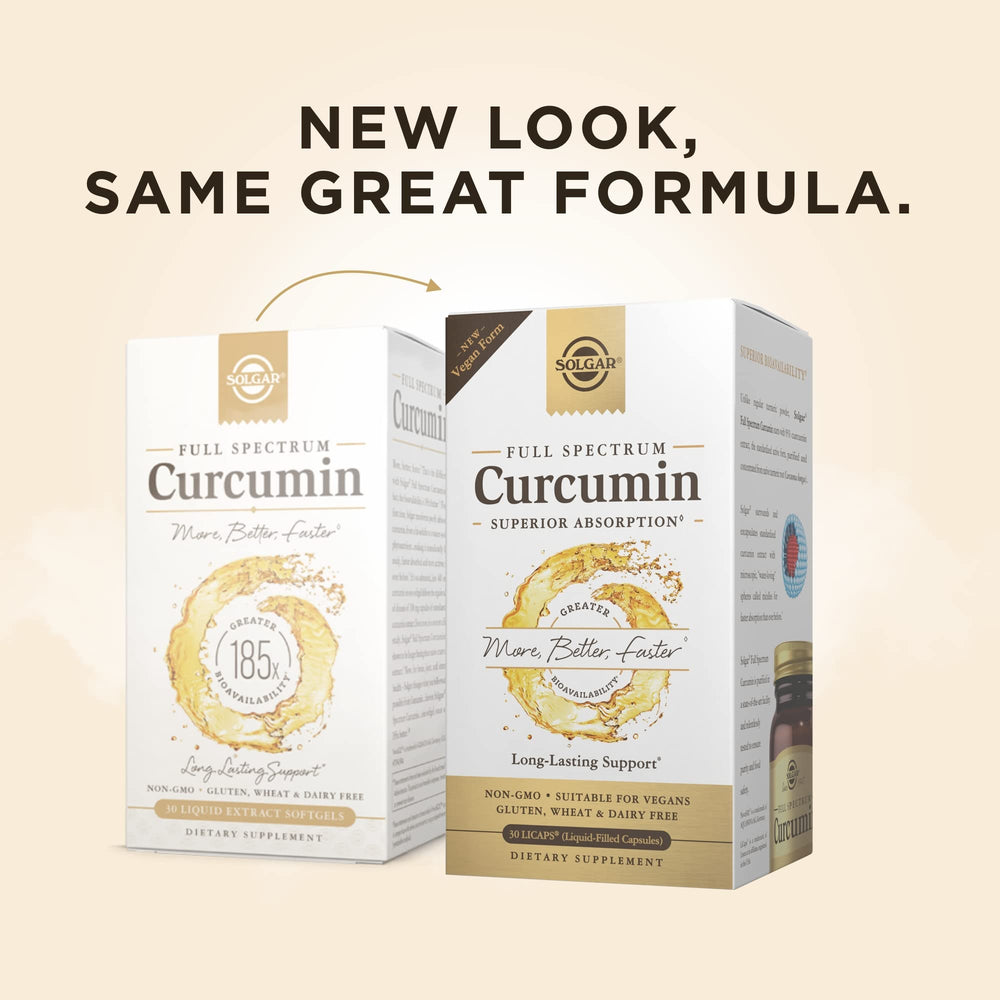 Solgar Curcumin softgels closeup highlighting enhanced absorption benefits