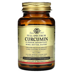 Solgar Curcumin LiCaps label highlights vegan gluten-free formula for clean supplementation