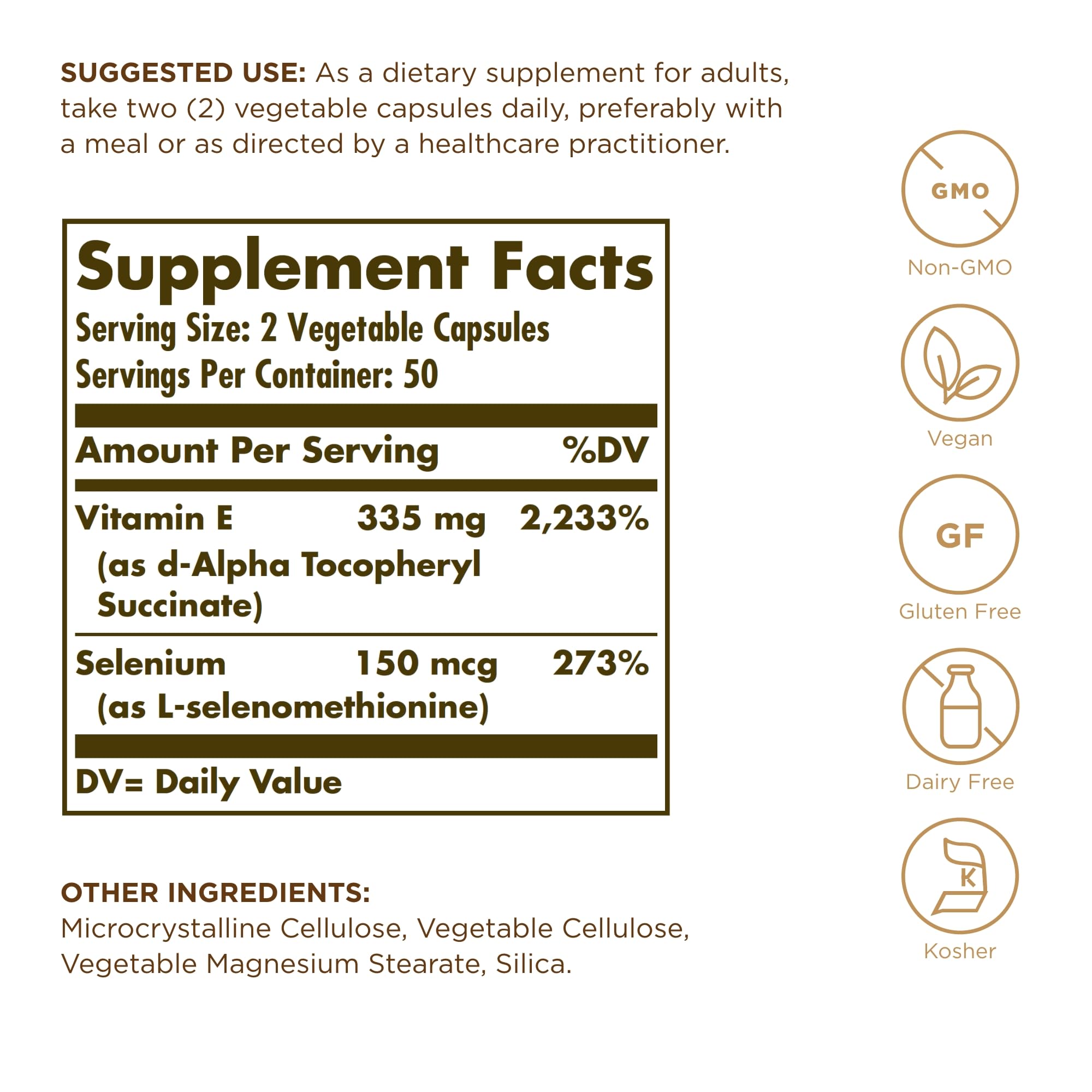 Solgar capsules close-up showing dry, non-oily vitamin E