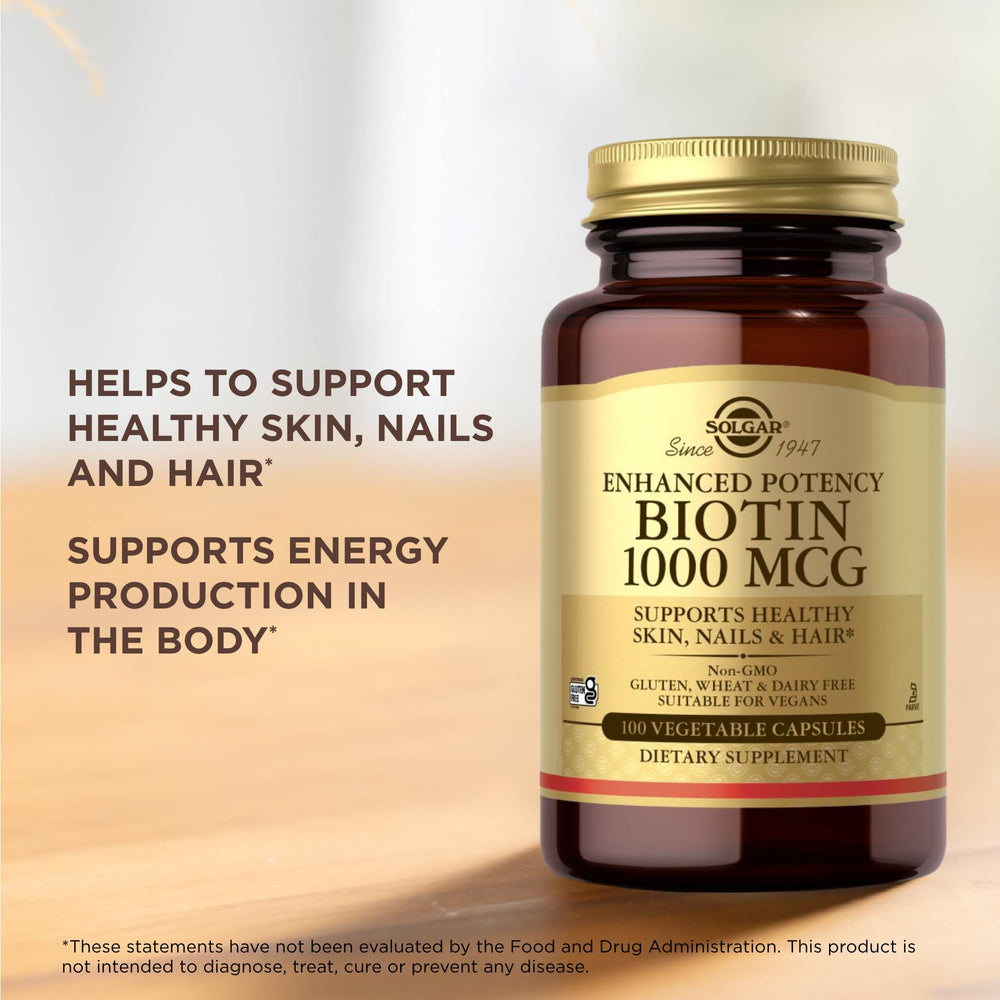Solgar Enhanced Potency Biotin ingredients panel closeup.