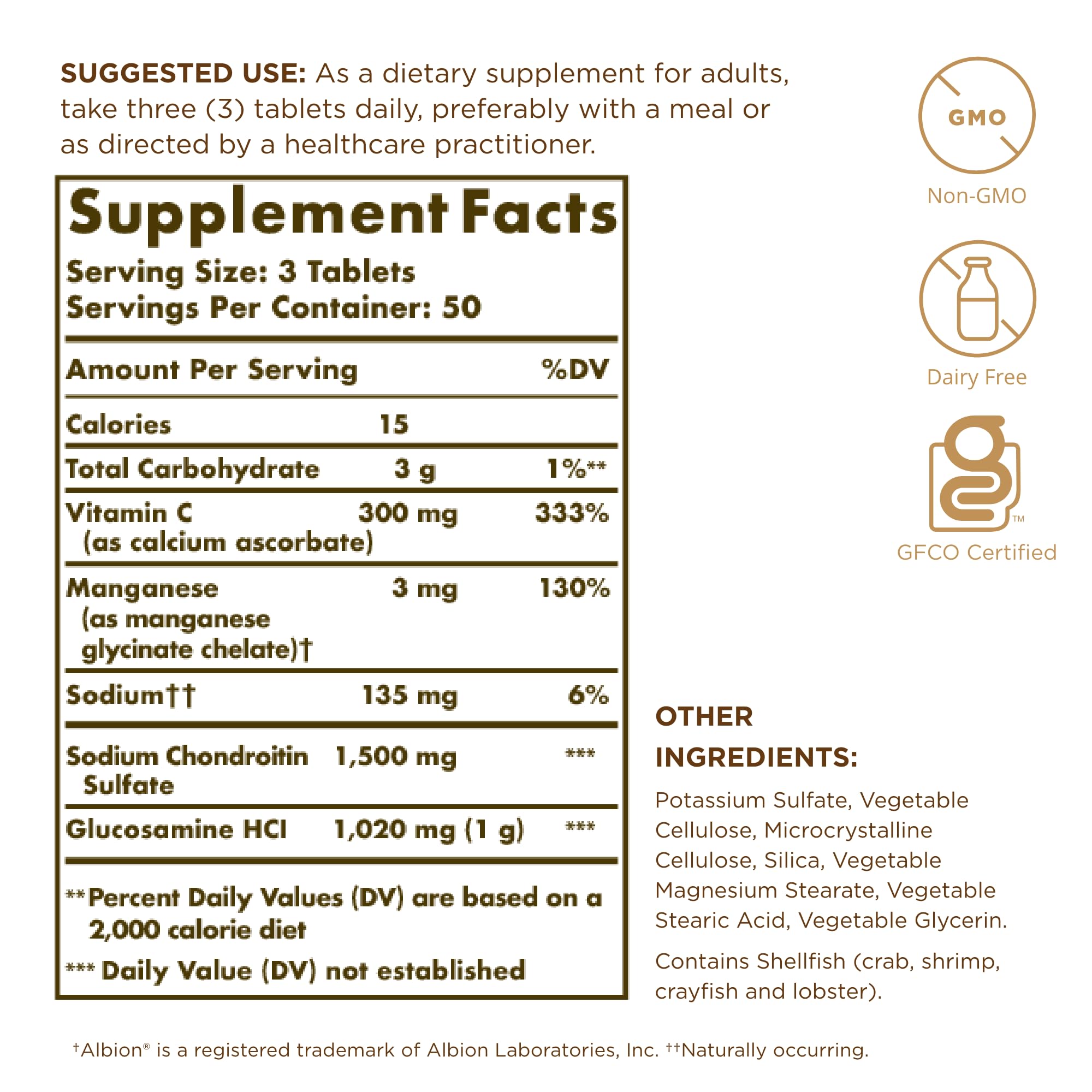 Solgar bottle side view focusing on Non-GMO, gluten-free, and dairy-free formula