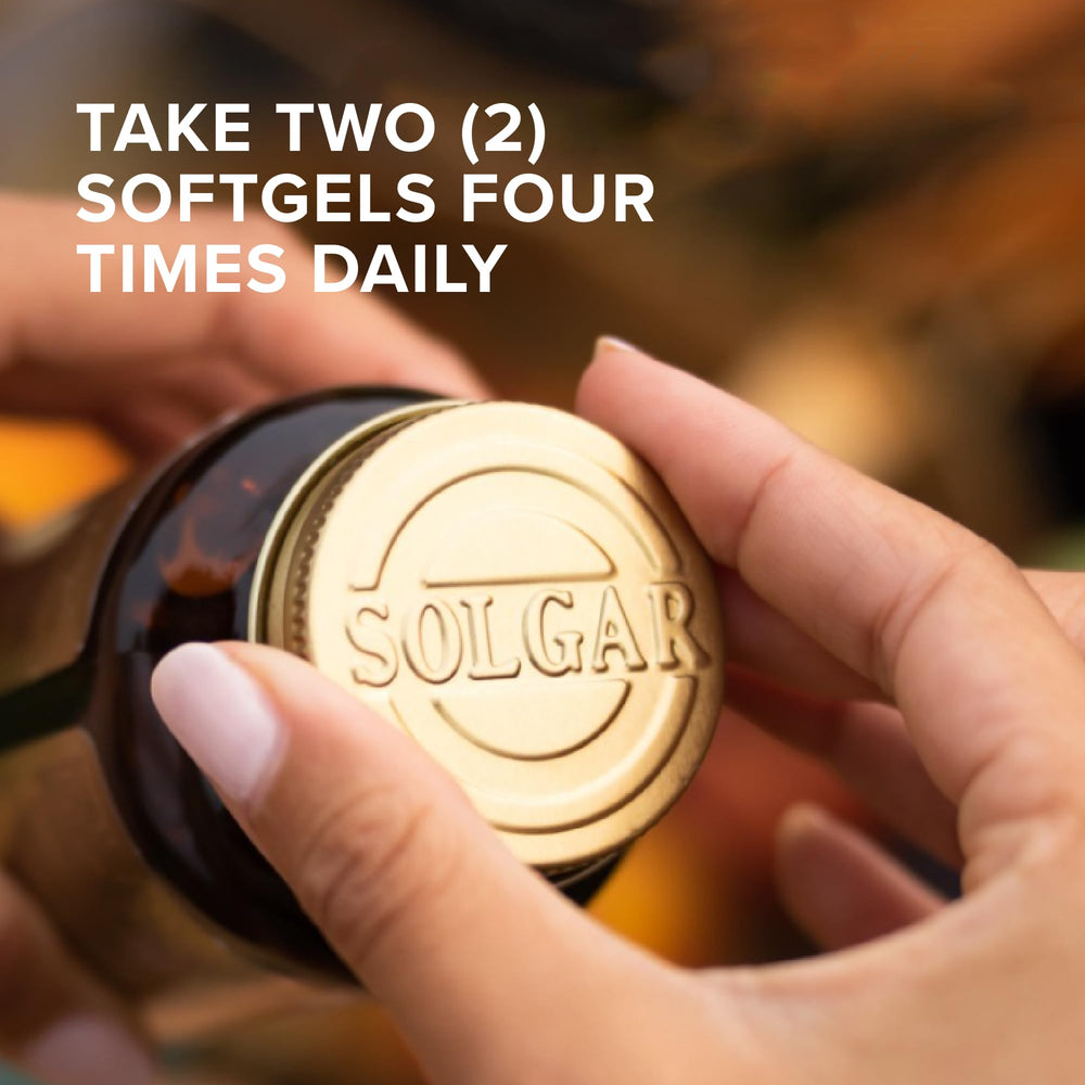Solgar 3-pack packaging on shelf signals convenient, long-term omega-3 support