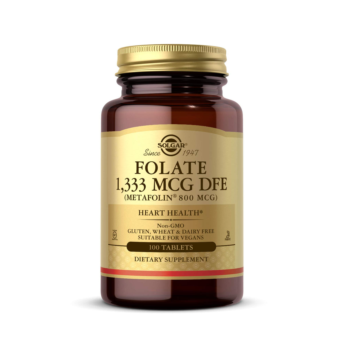 Solgar Folate bottle front for daily prenatal support.