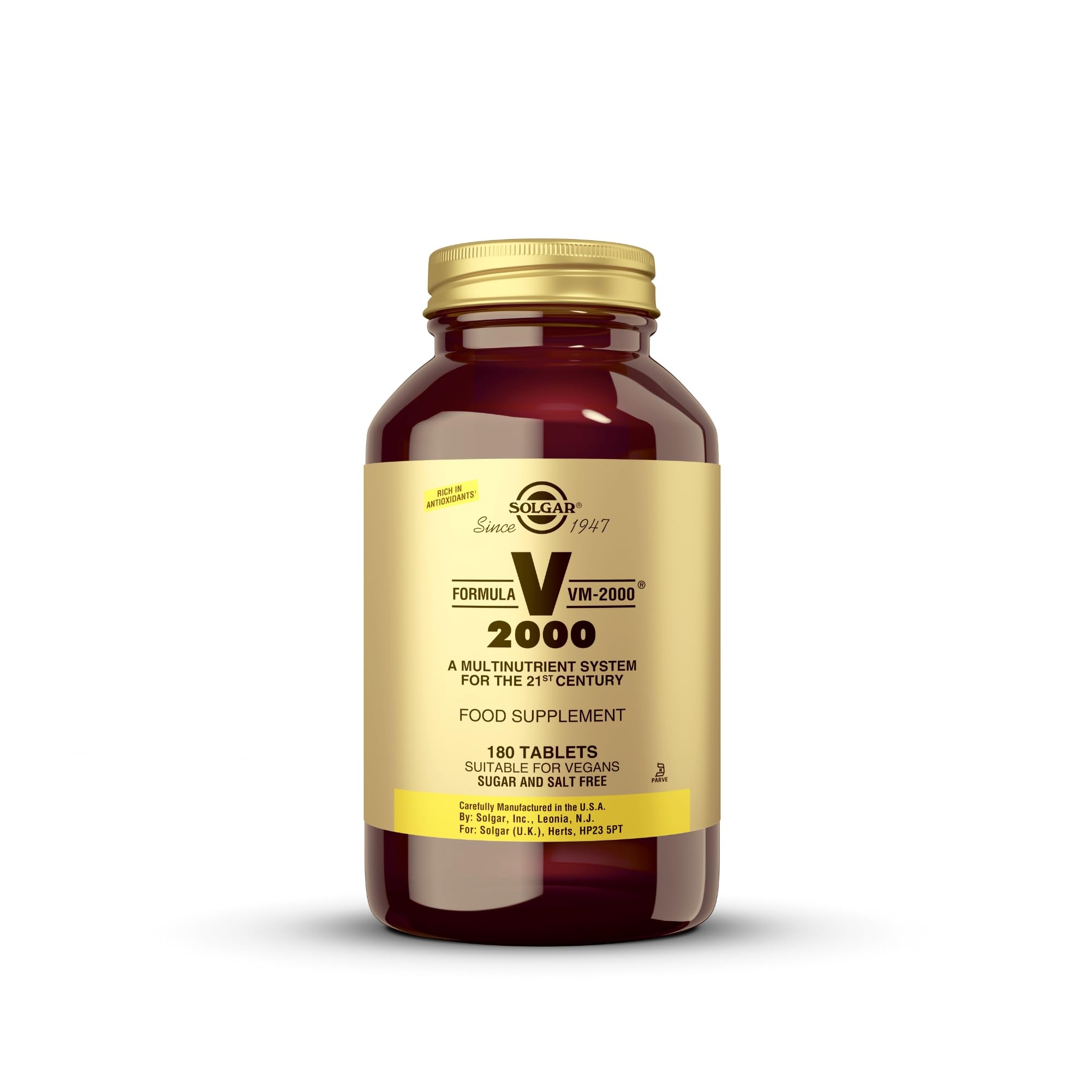 Solgar Formula VM-2000 bottle shows a comprehensive multinutrient system for daily wellness and immune support