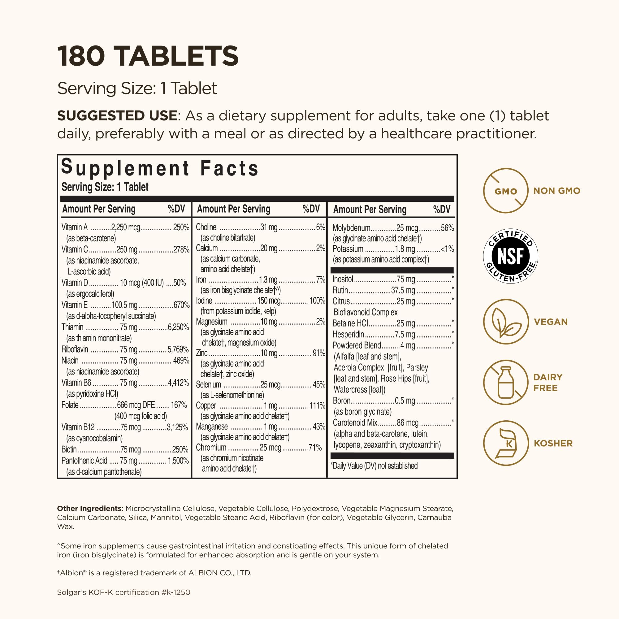 Solgar Formula VM-75 tablets close-up showing easy-to-swallow tablets for daily vitality.